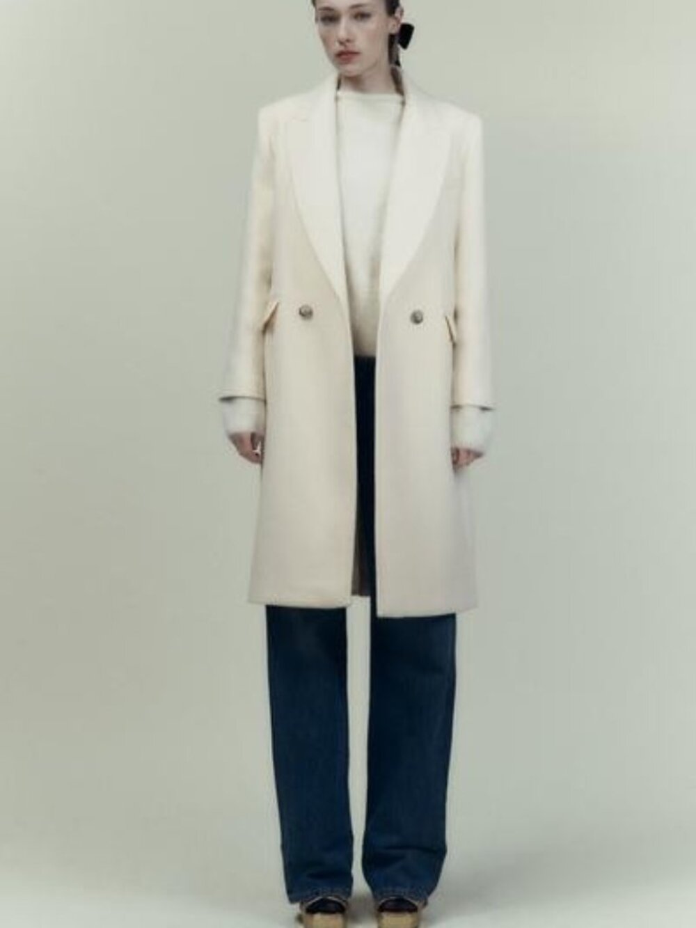Zara Premium Wool Coat Ecru XS